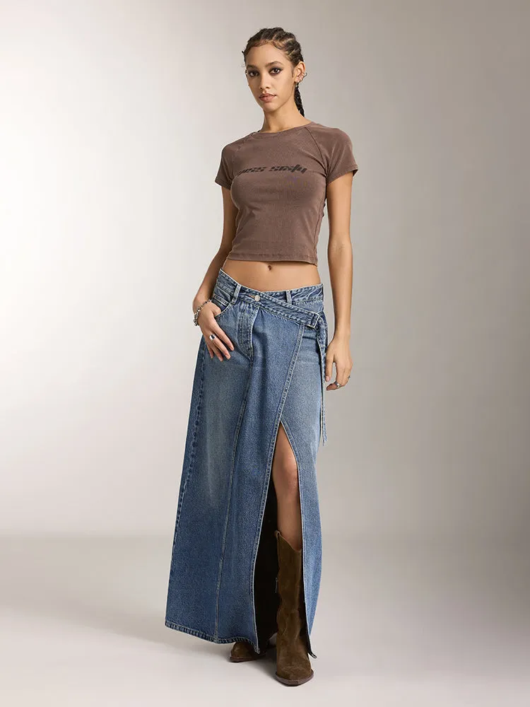 Maxi Denim Skirt With Slit