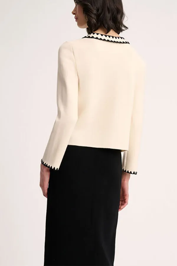 MEGADUCA CREAM EMBROIDERED TRIM WOOL JACKET