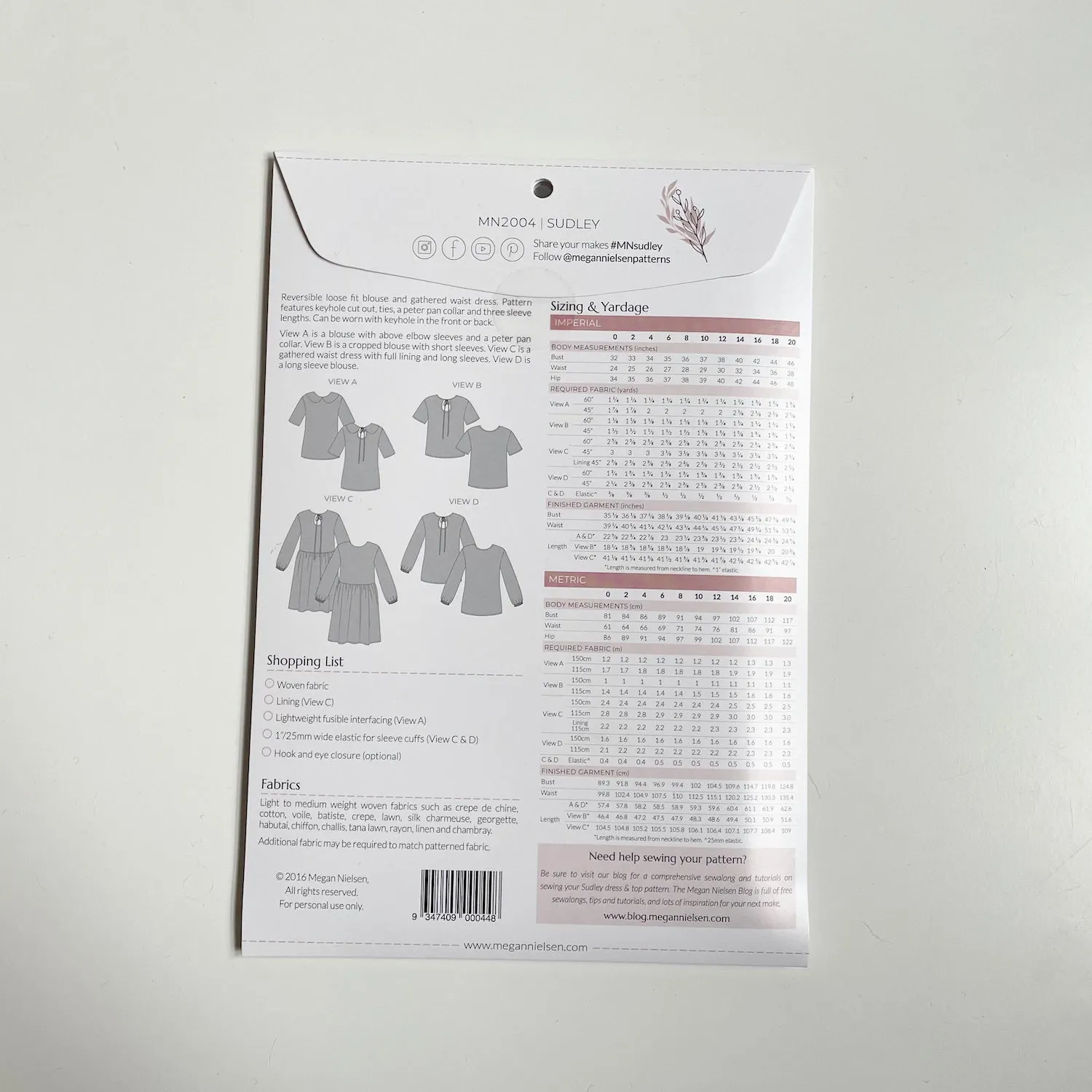 Megan Nielsen Patterns : Sudley Top