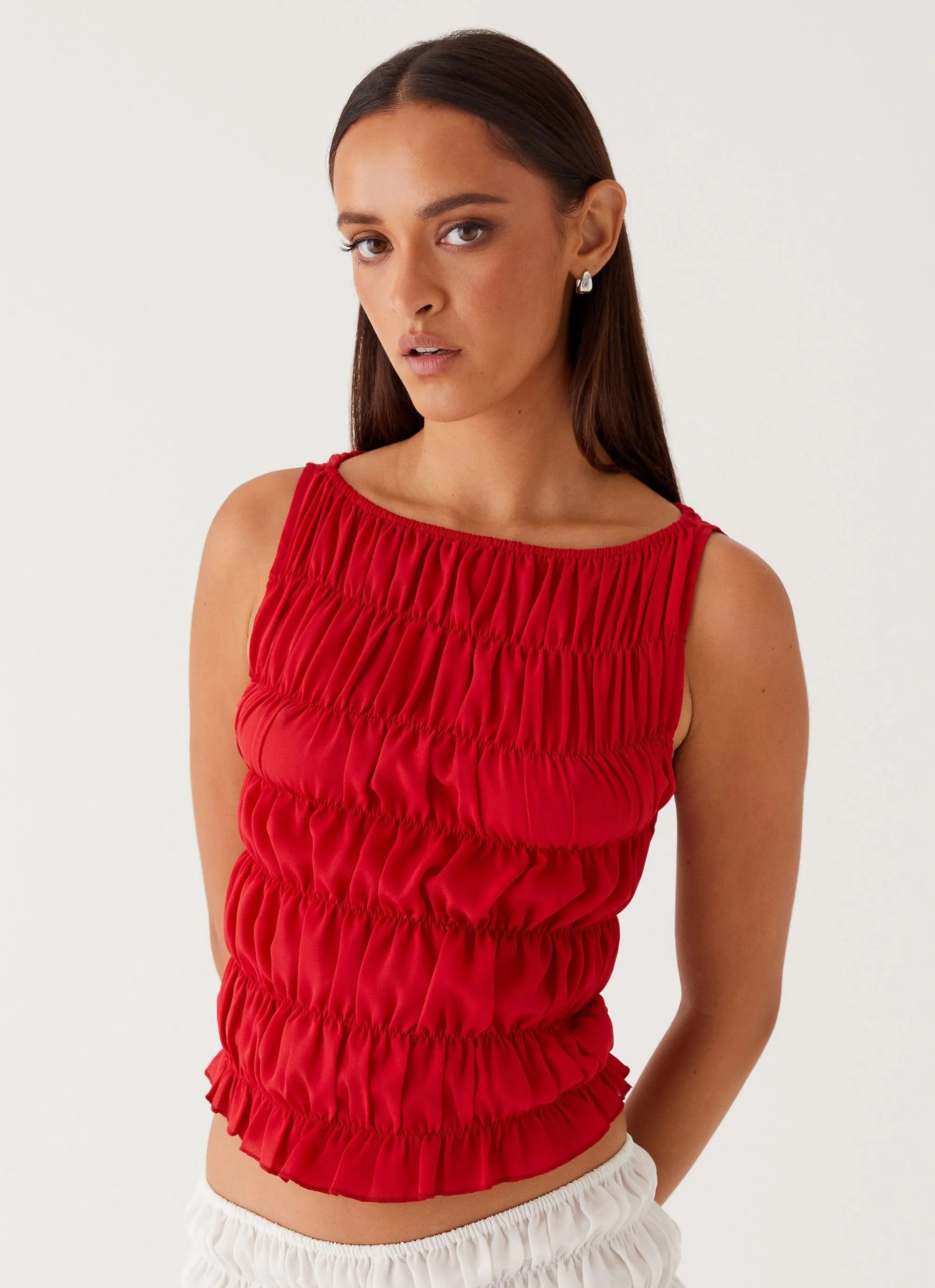 Messina Ruched Tank Top - Red