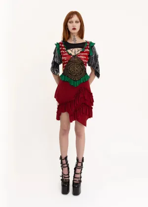 Mini Fray Skirt- Red Silk