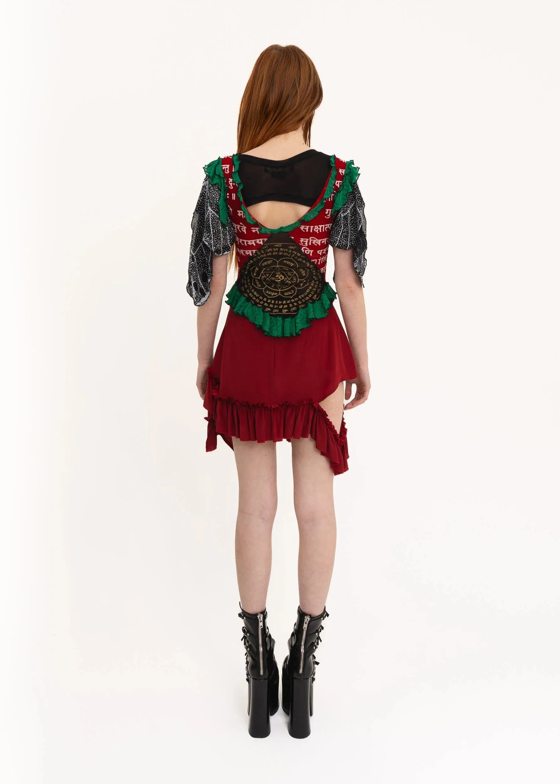 Mini Fray Skirt- Red Silk