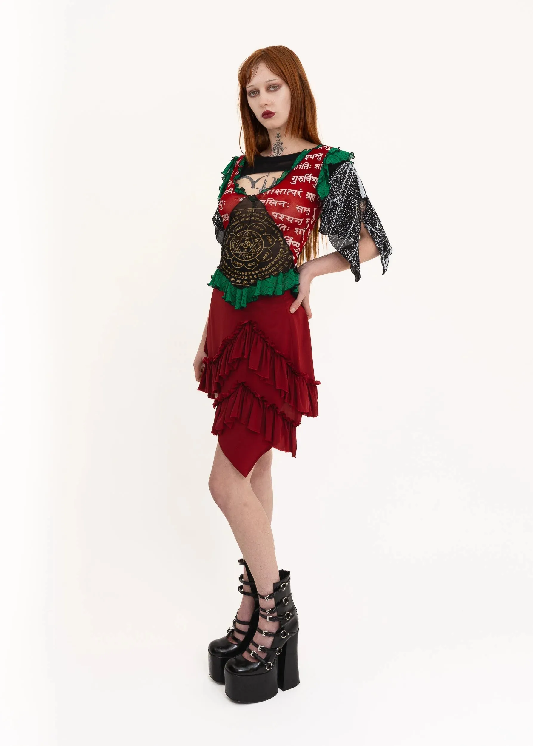 Mini Fray Skirt- Red Silk