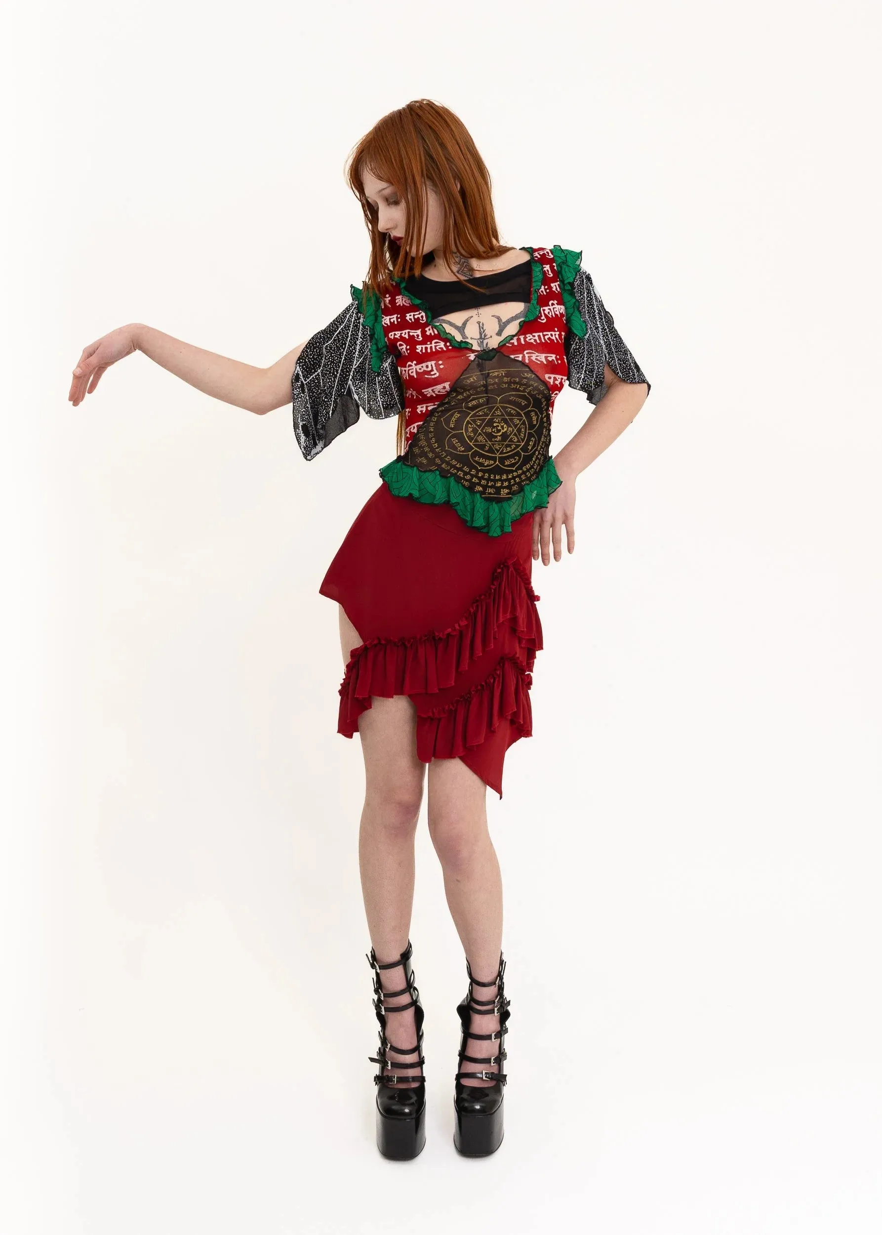 Mini Fray Skirt- Red Silk