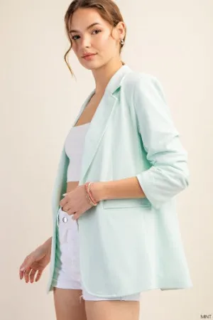Mint Essential Crepe Ruched Sleeve Blazer