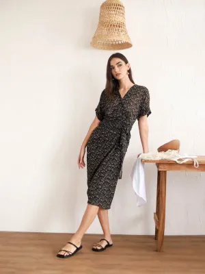 Mock Wrap Midi Dress