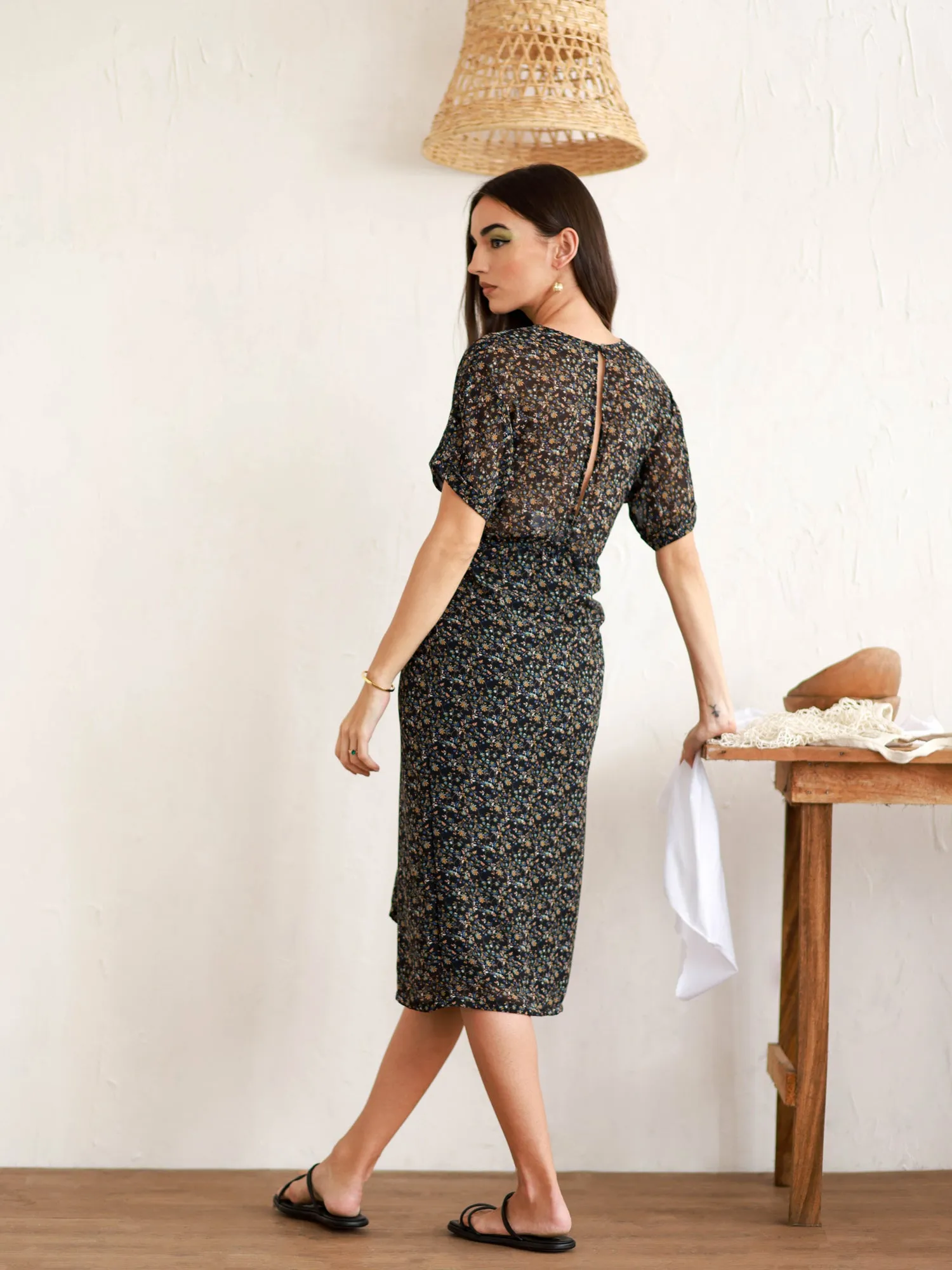 Mock Wrap Midi Dress