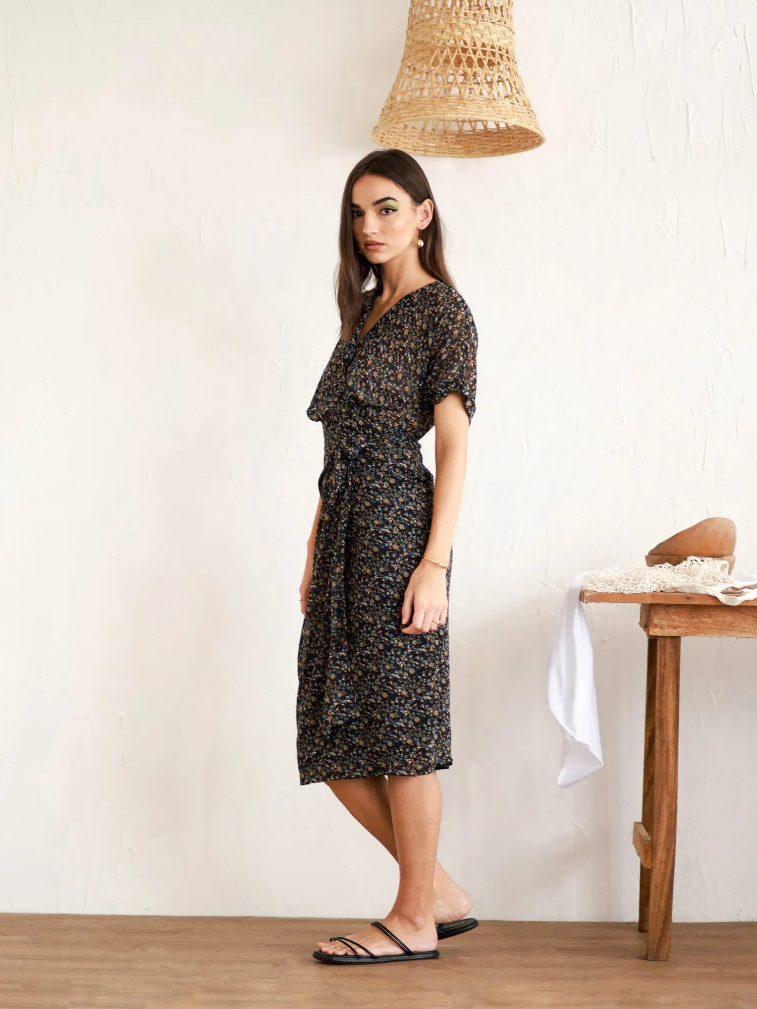 Mock Wrap Midi Dress