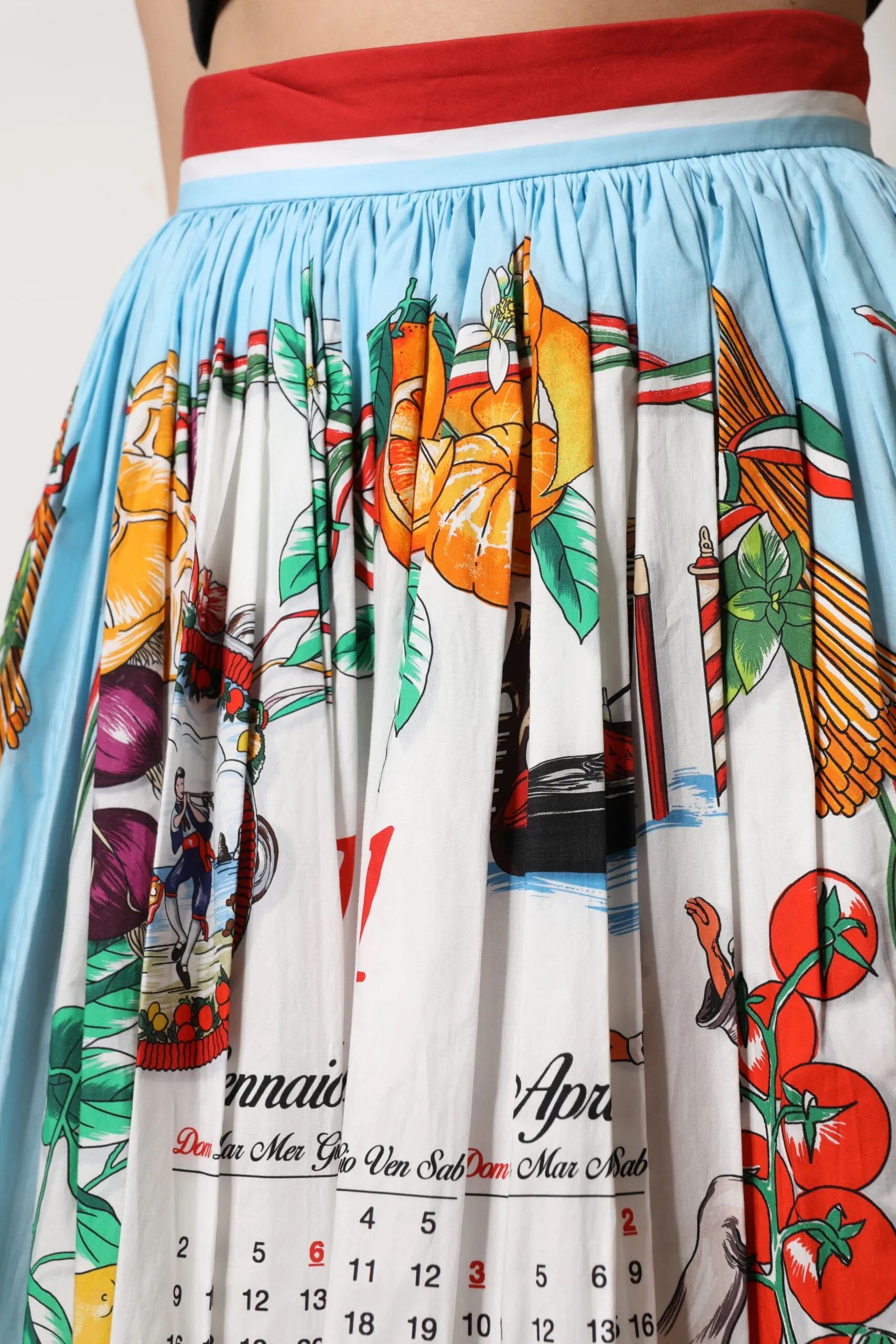 Multicolor Cotton Calendar Print Maxi Skirt