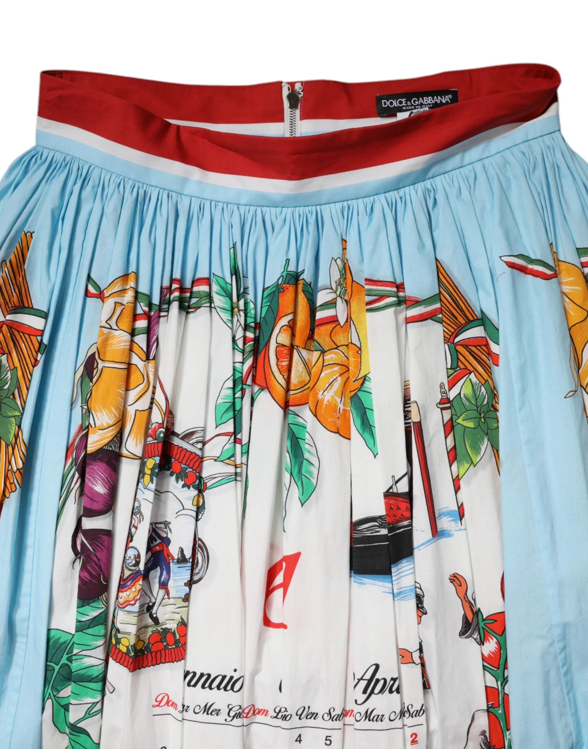 Multicolor Cotton Calendar Print Maxi Skirt