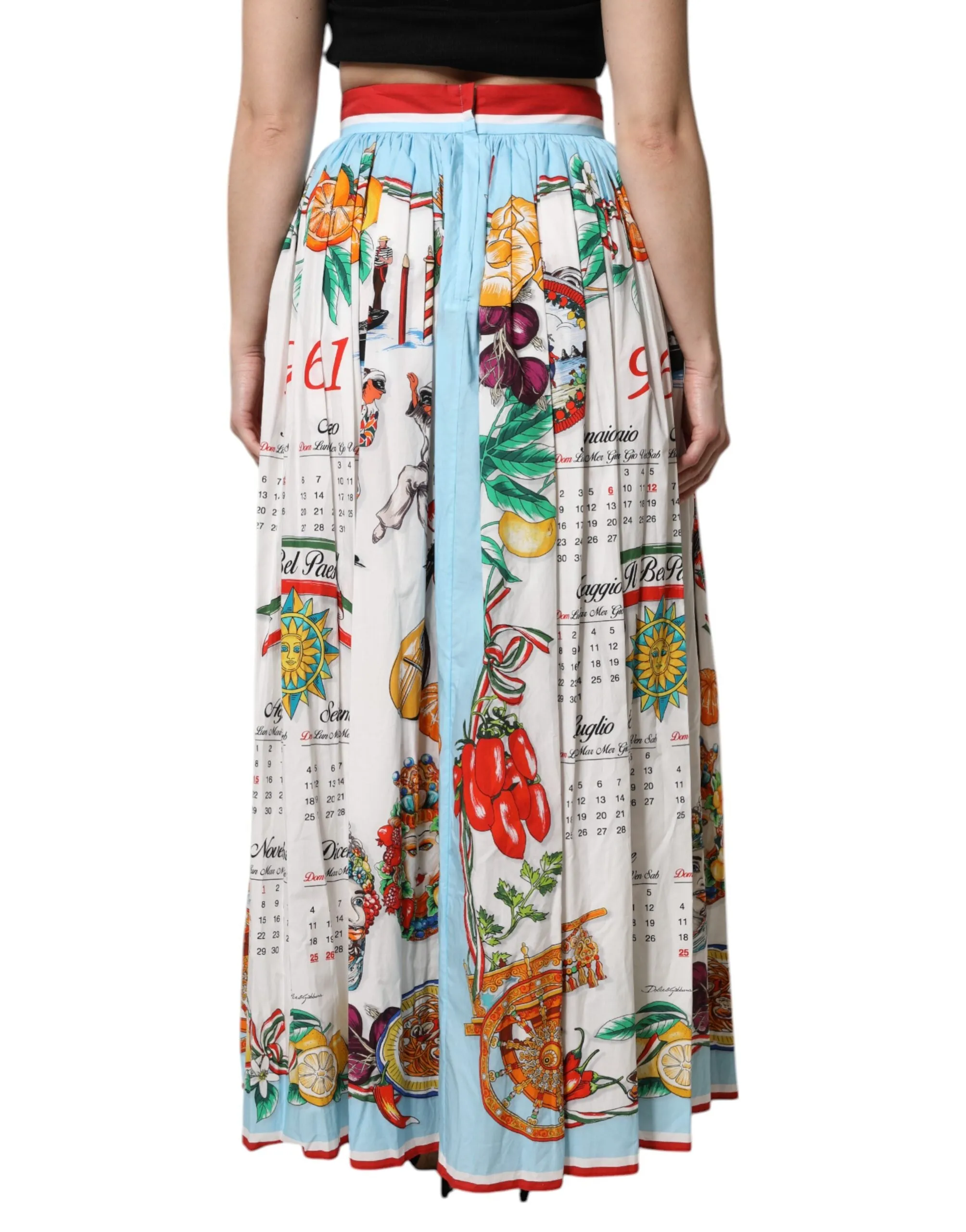 Multicolor Cotton Calendar Print Maxi Skirt