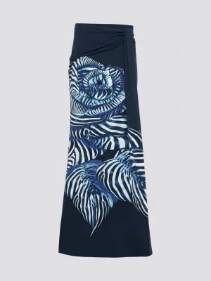 Navy Foliage Maxi Skirt