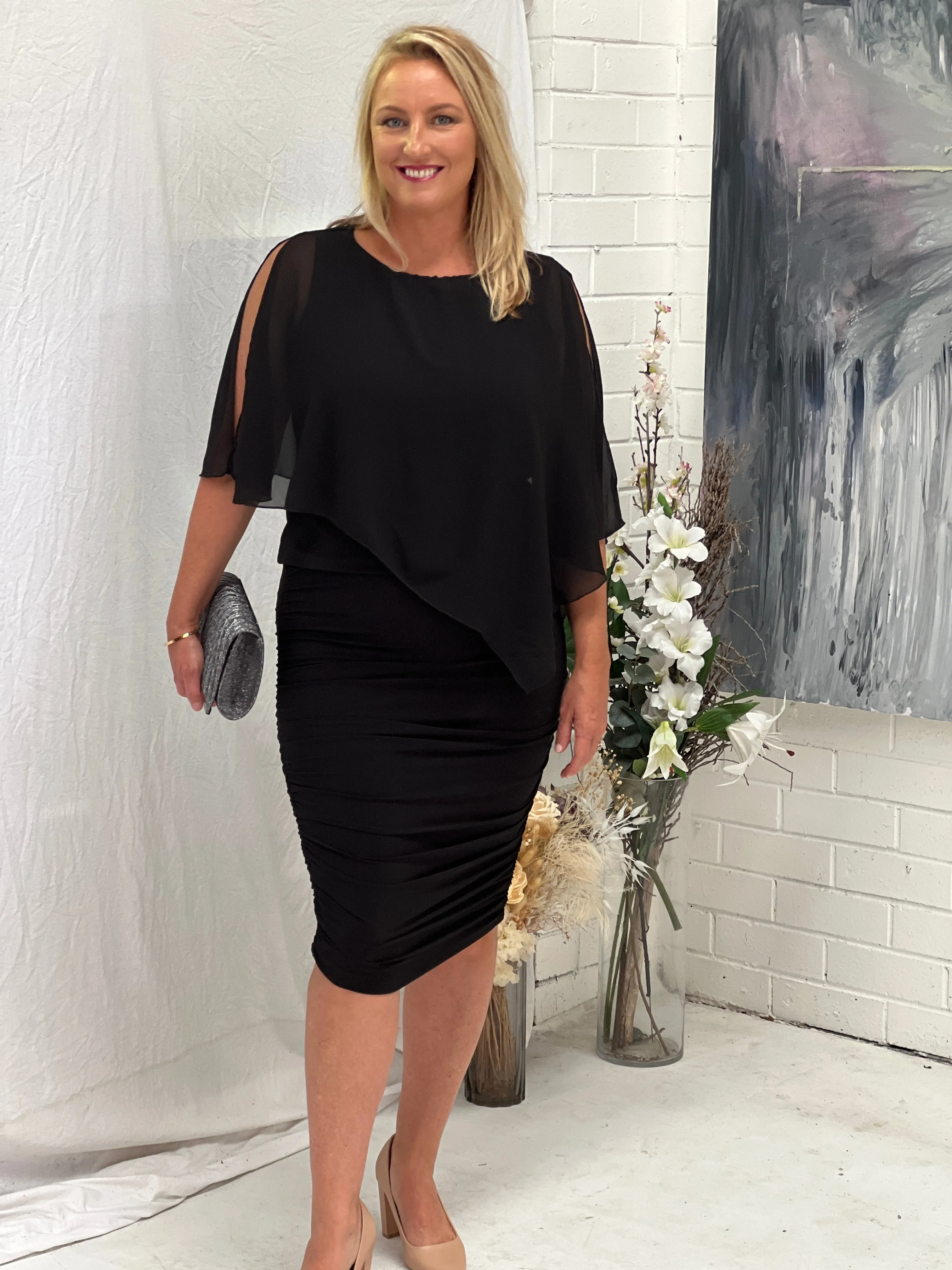 Noelle Black Ruched Jersey Skirt
