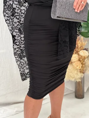 Noelle Black Ruched Jersey Skirt