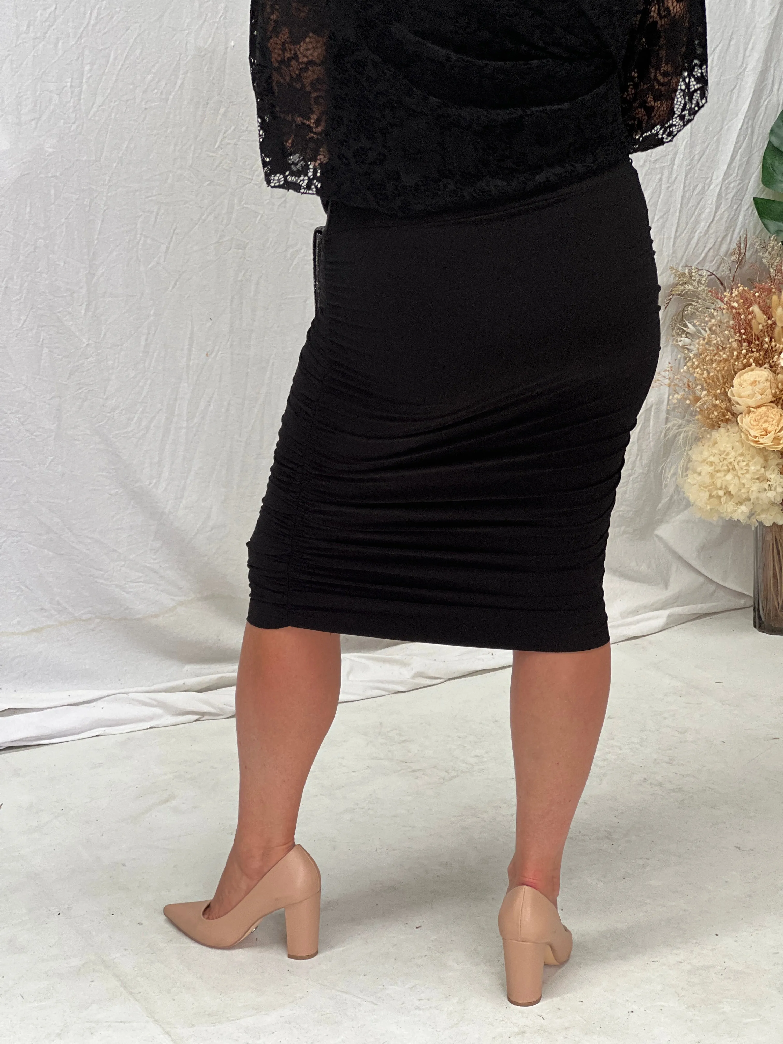 Noelle Black Ruched Jersey Skirt