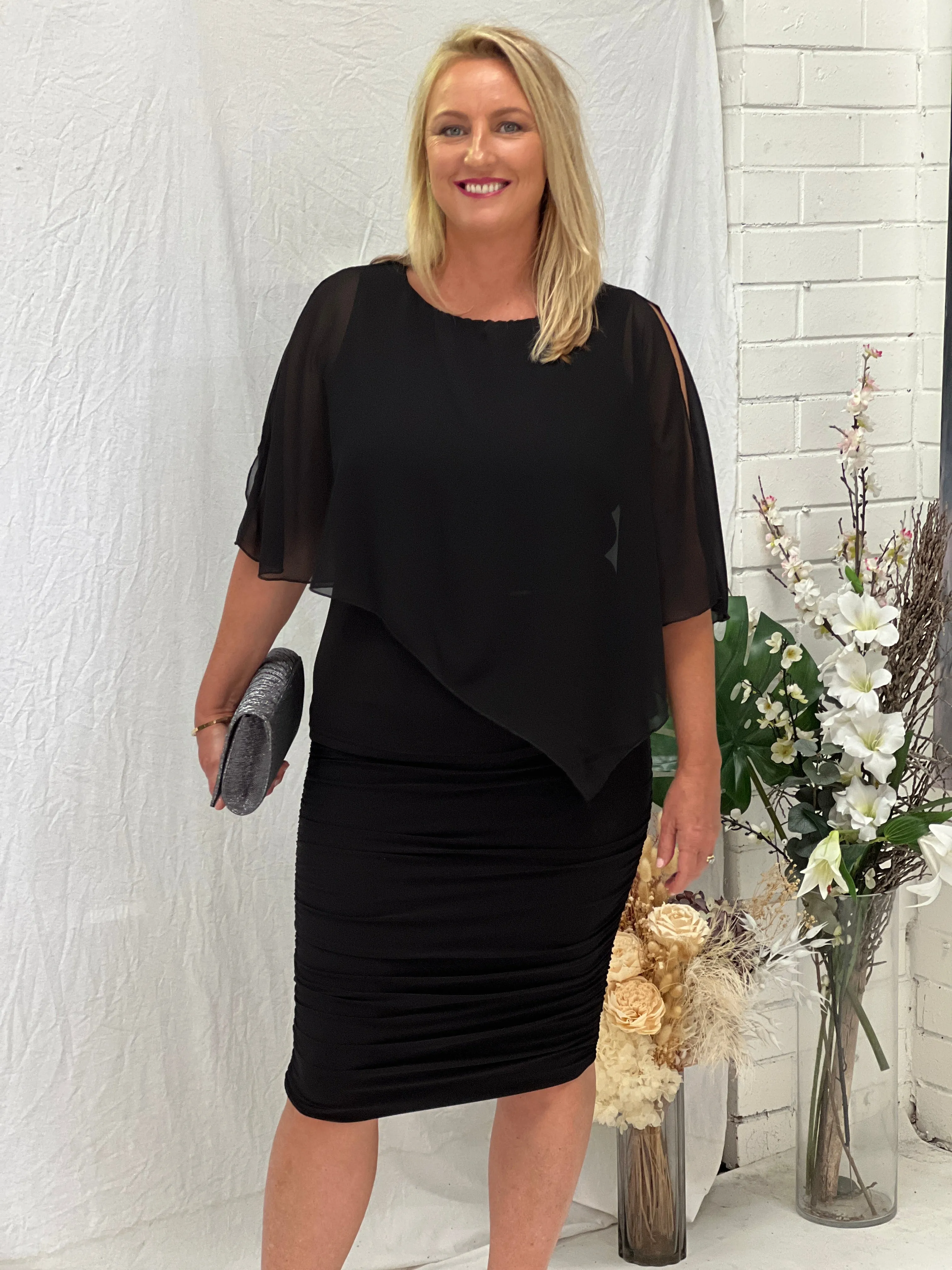 Noelle Black Ruched Jersey Skirt