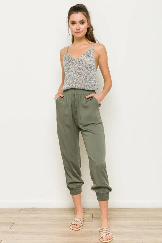 Olive Elastic Waist Jogger Pants