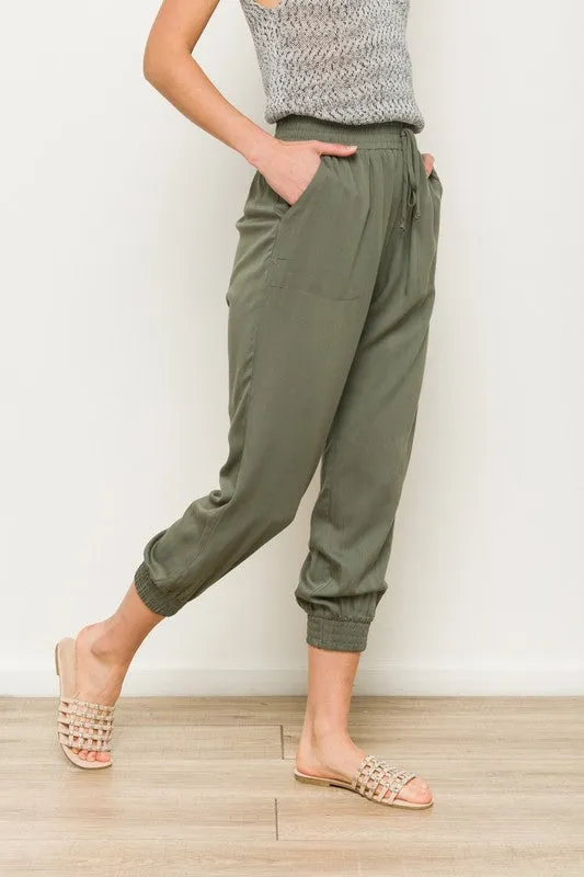 Olive Elastic Waist Jogger Pants