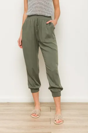 Olive Elastic Waist Jogger Pants