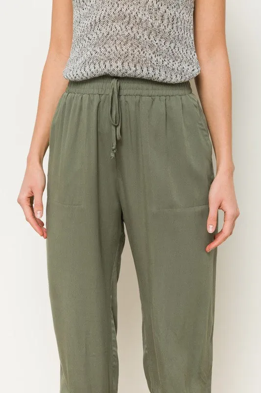 Olive Elastic Waist Jogger Pants