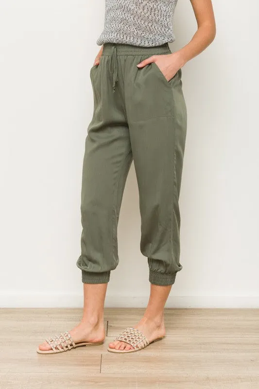 Olive Elastic Waist Jogger Pants