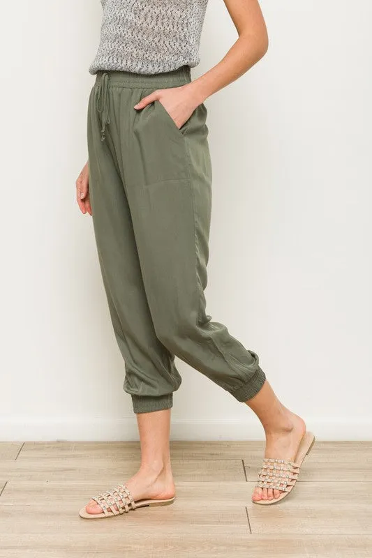 Olive Elastic Waist Jogger Pants