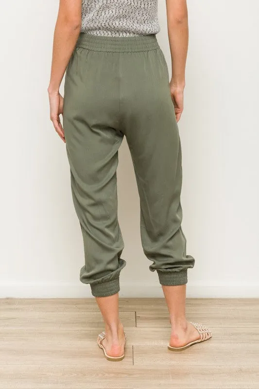 Olive Elastic Waist Jogger Pants