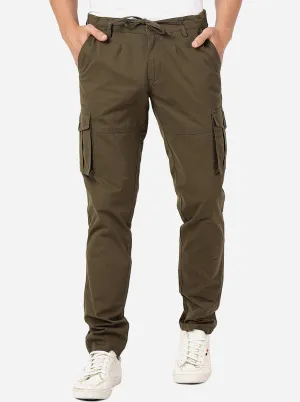 Olive Green Solid Slim Fit Track Pant | JadeBlue