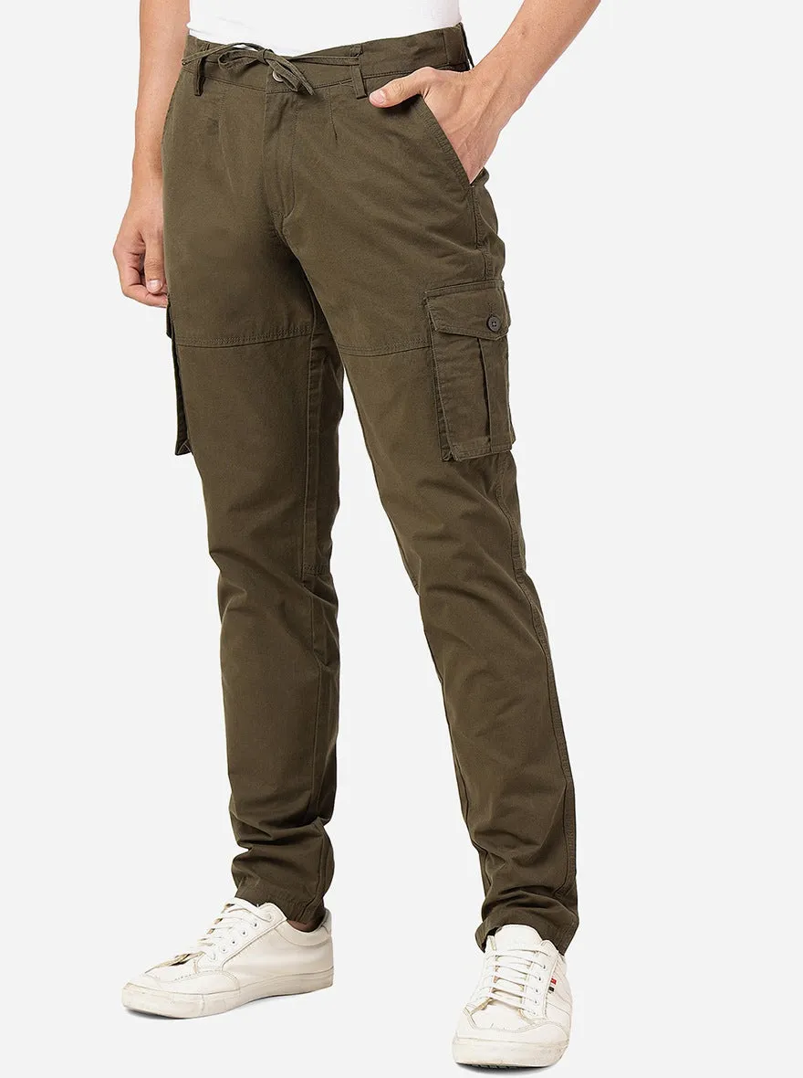 Olive Green Solid Slim Fit Track Pant | JadeBlue