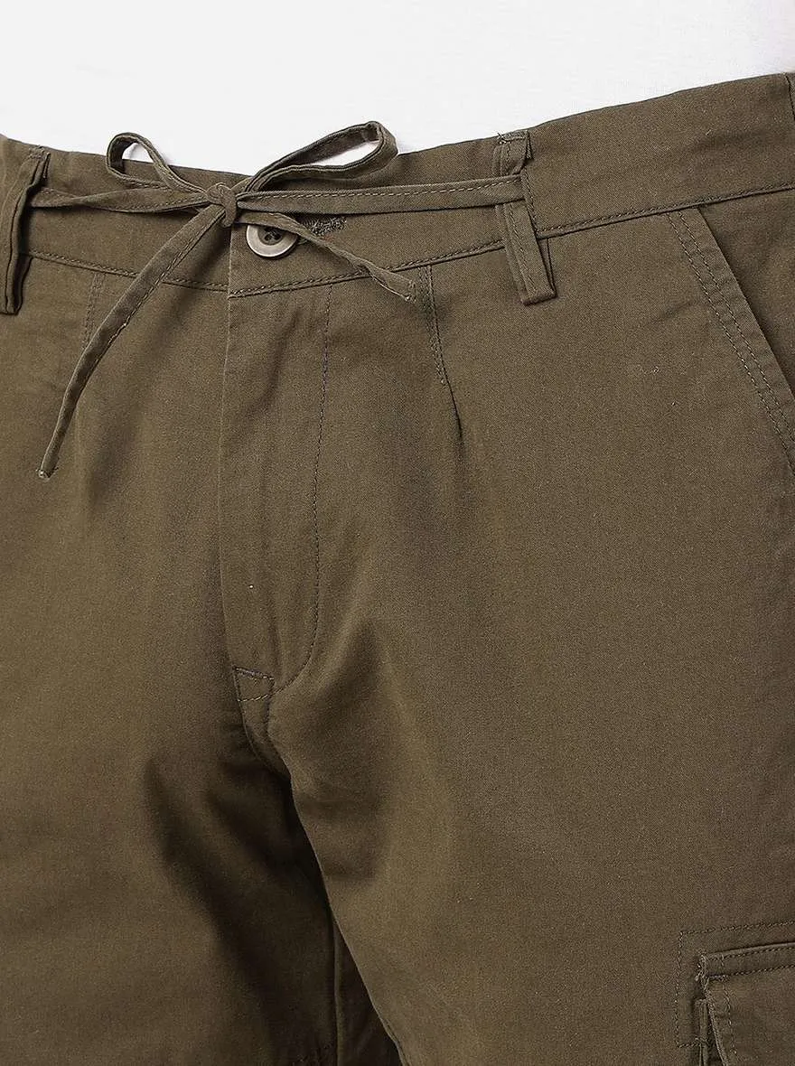 Olive Green Solid Slim Fit Track Pant | JadeBlue