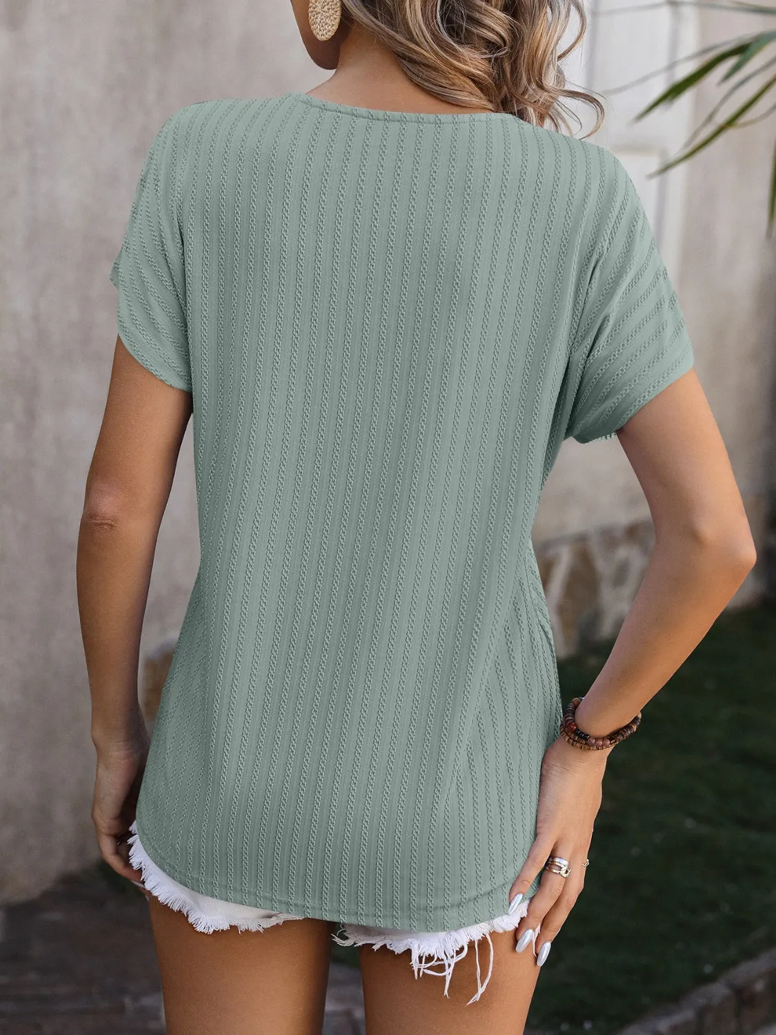 Olivia Textured Surplice Short Sleeve Blouse - Online Exclusive