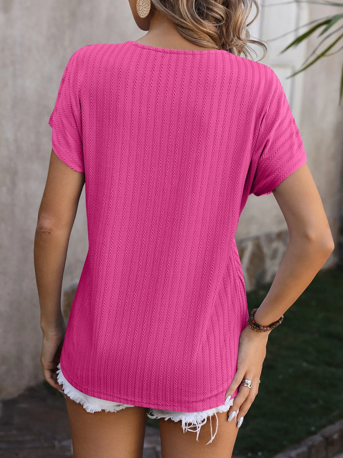 Olivia Textured Surplice Short Sleeve Blouse - Online Exclusive