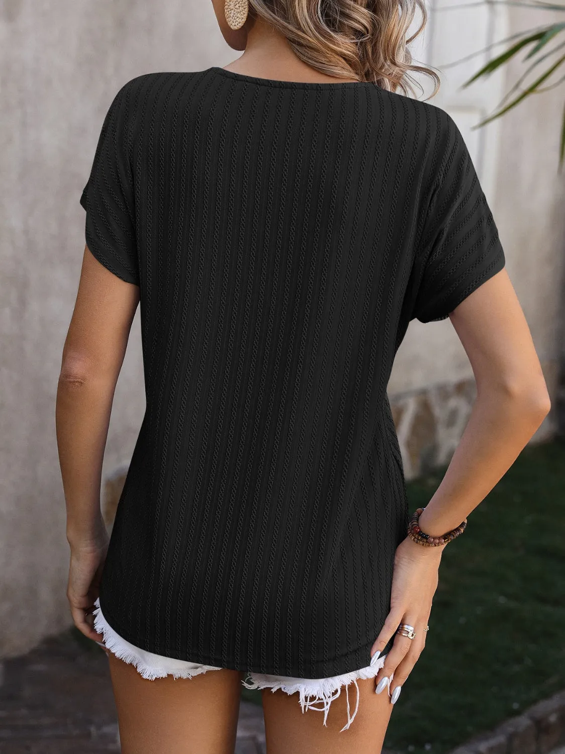Olivia Textured Surplice Short Sleeve Blouse - Online Exclusive