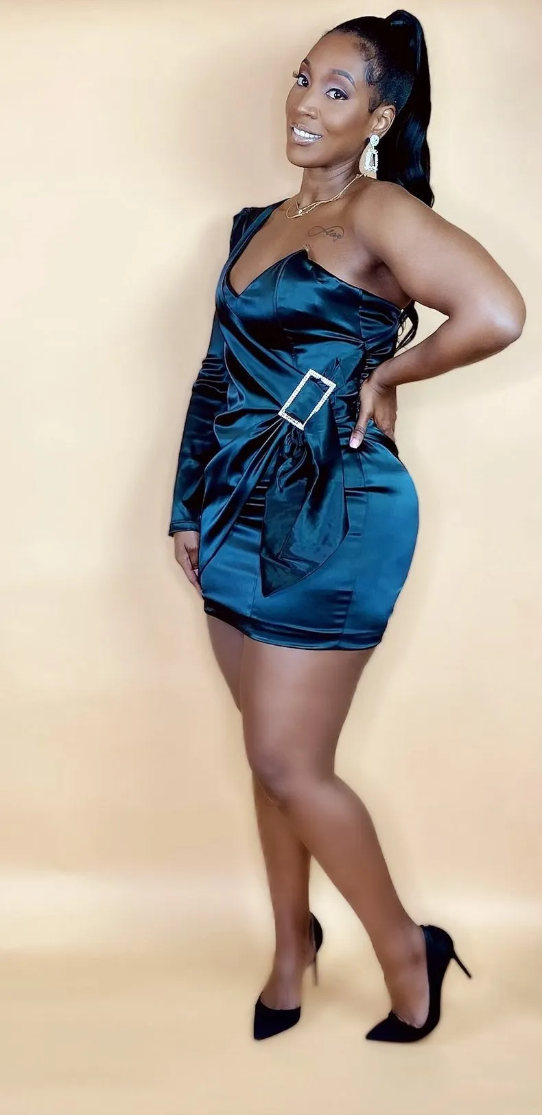 One Shoulder Wrap Dress (Black)