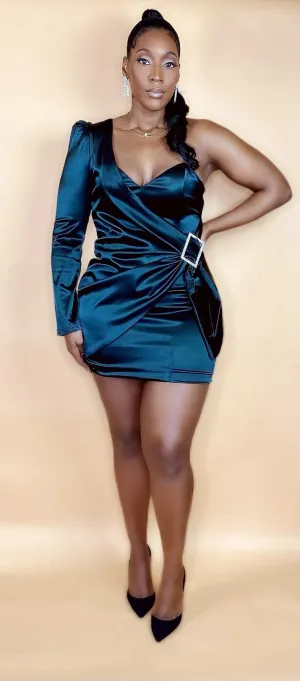 One Shoulder Wrap Dress (Black)