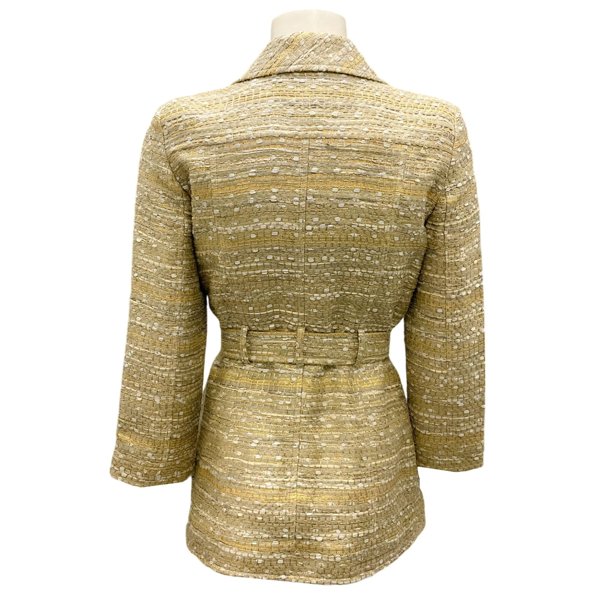 Oscar de la Renta Gold Metallic Belted Woven Jacket