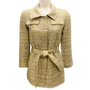 Oscar de la Renta Gold Metallic Belted Woven Jacket