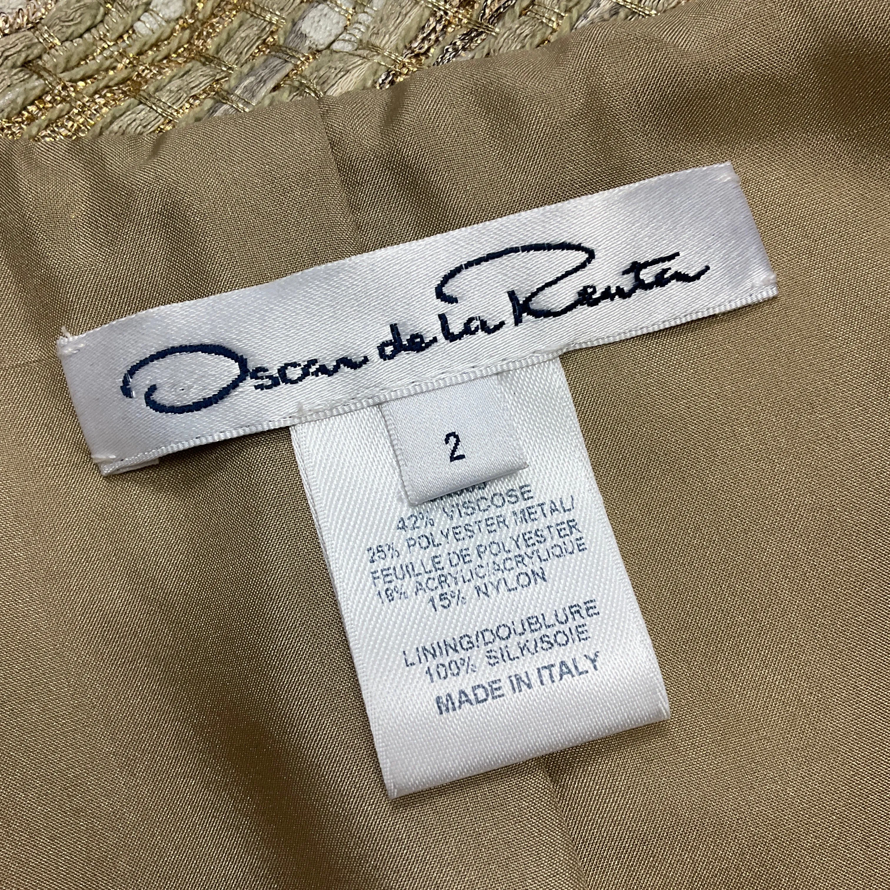 Oscar de la Renta Gold Metallic Belted Woven Jacket