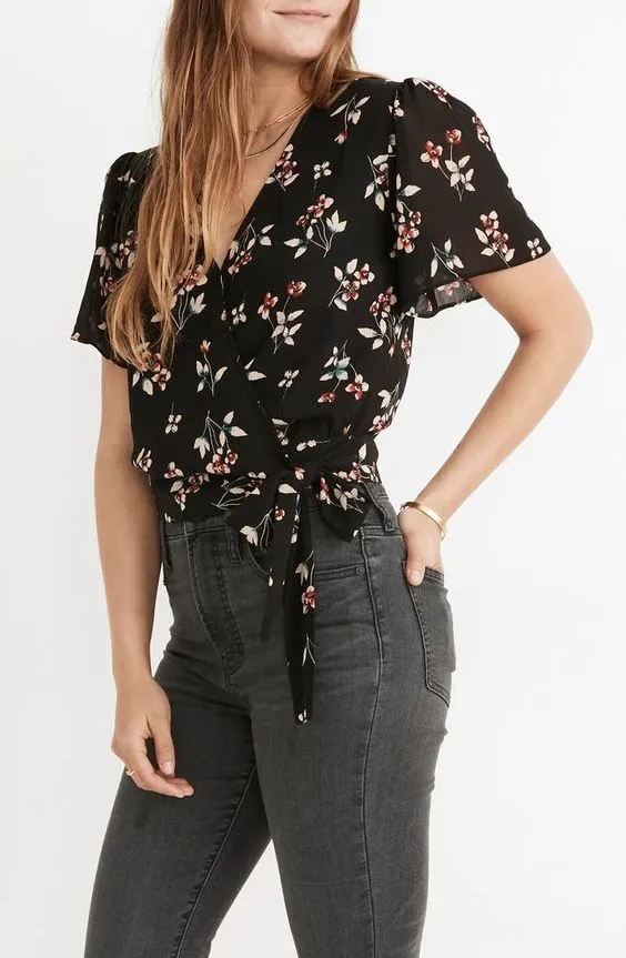 Parien Botanical Print Wrap Top (Clearance Sale)