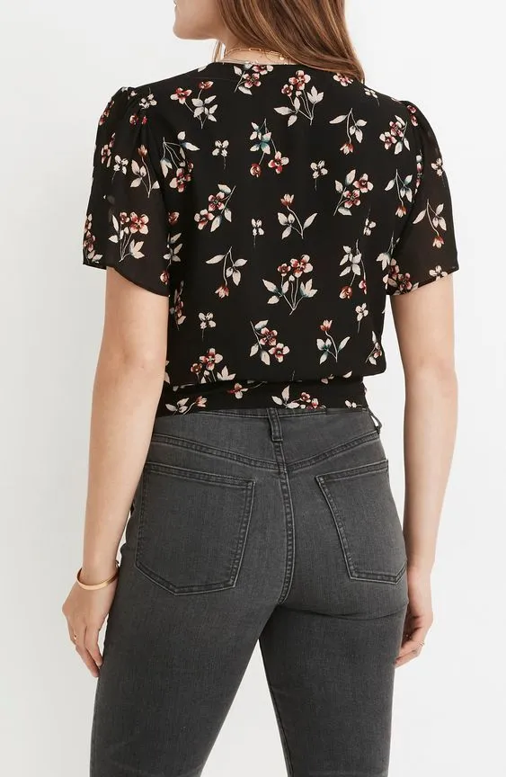 Parien Botanical Print Wrap Top (Clearance Sale)