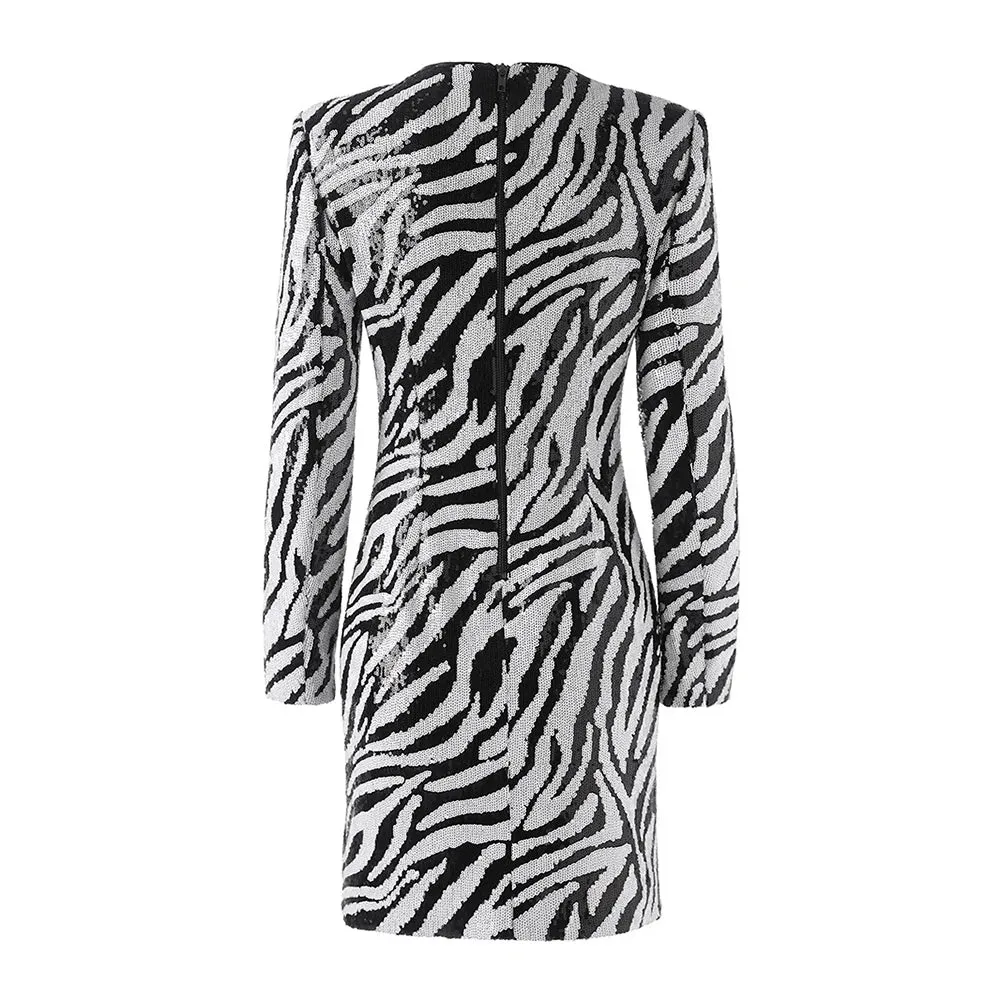 Patchwork Sequins Zebra Stripes Dress
