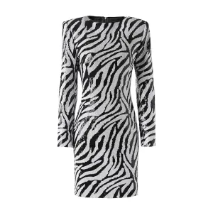 Patchwork Sequins Zebra Stripes Dress