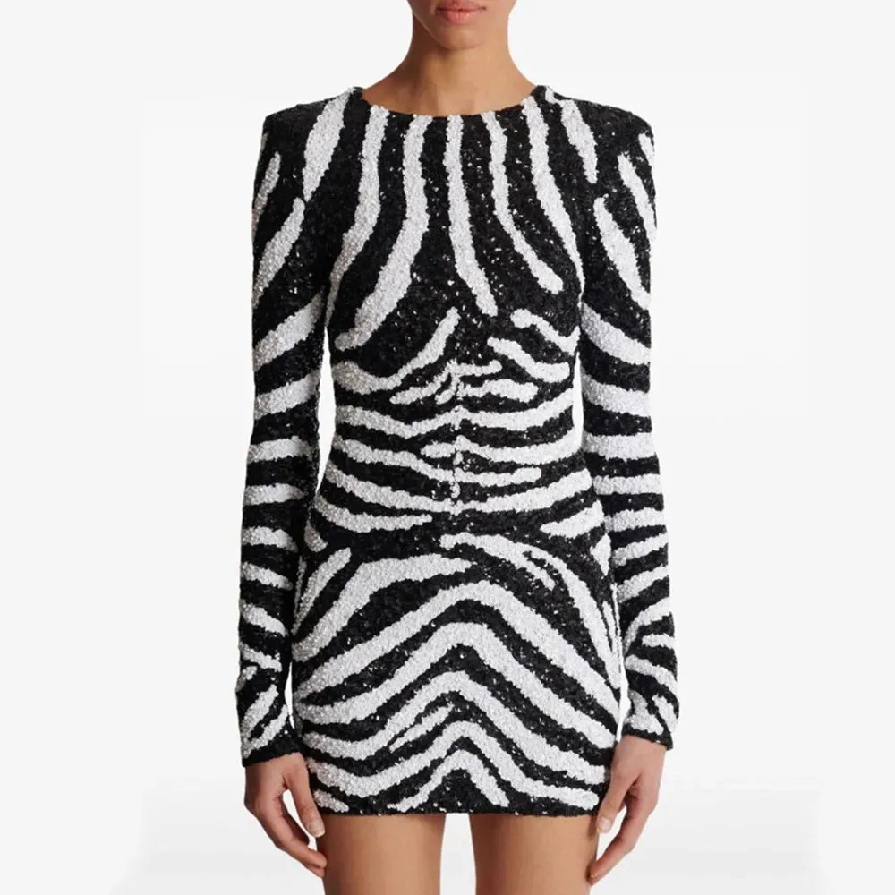 Patchwork Sequins Zebra Stripes Dress