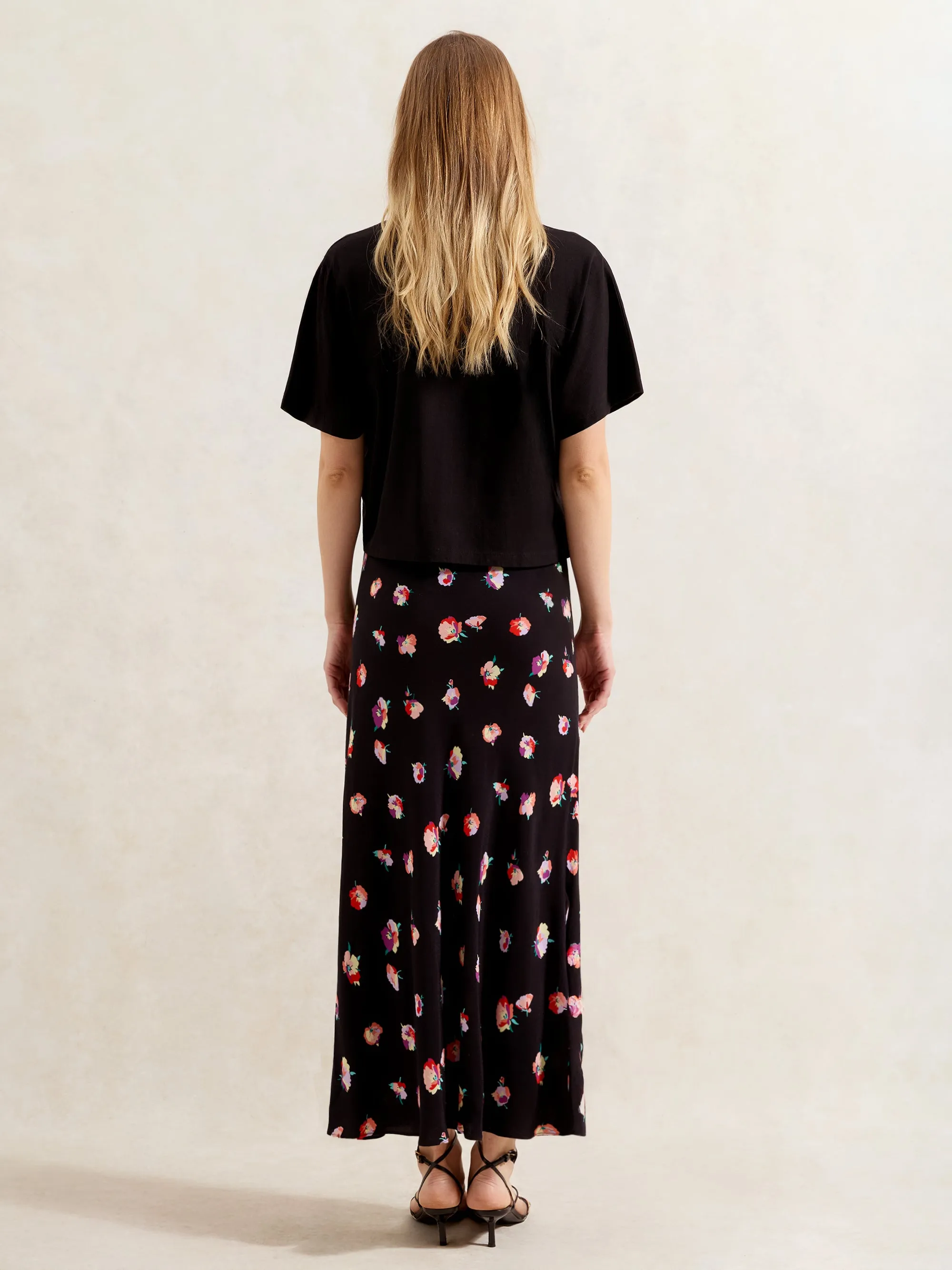Petite Multi Pansy Printed Bias Cut Skirt