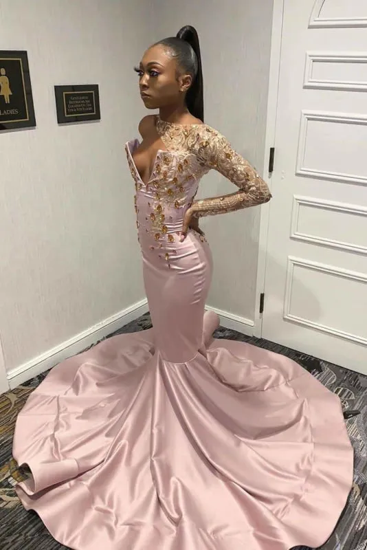 Pink One Shoulder Mermaid Prom Dresses with Train