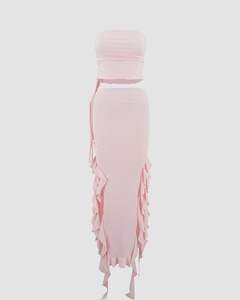 Pinky Ruffled Skirt Coord Set