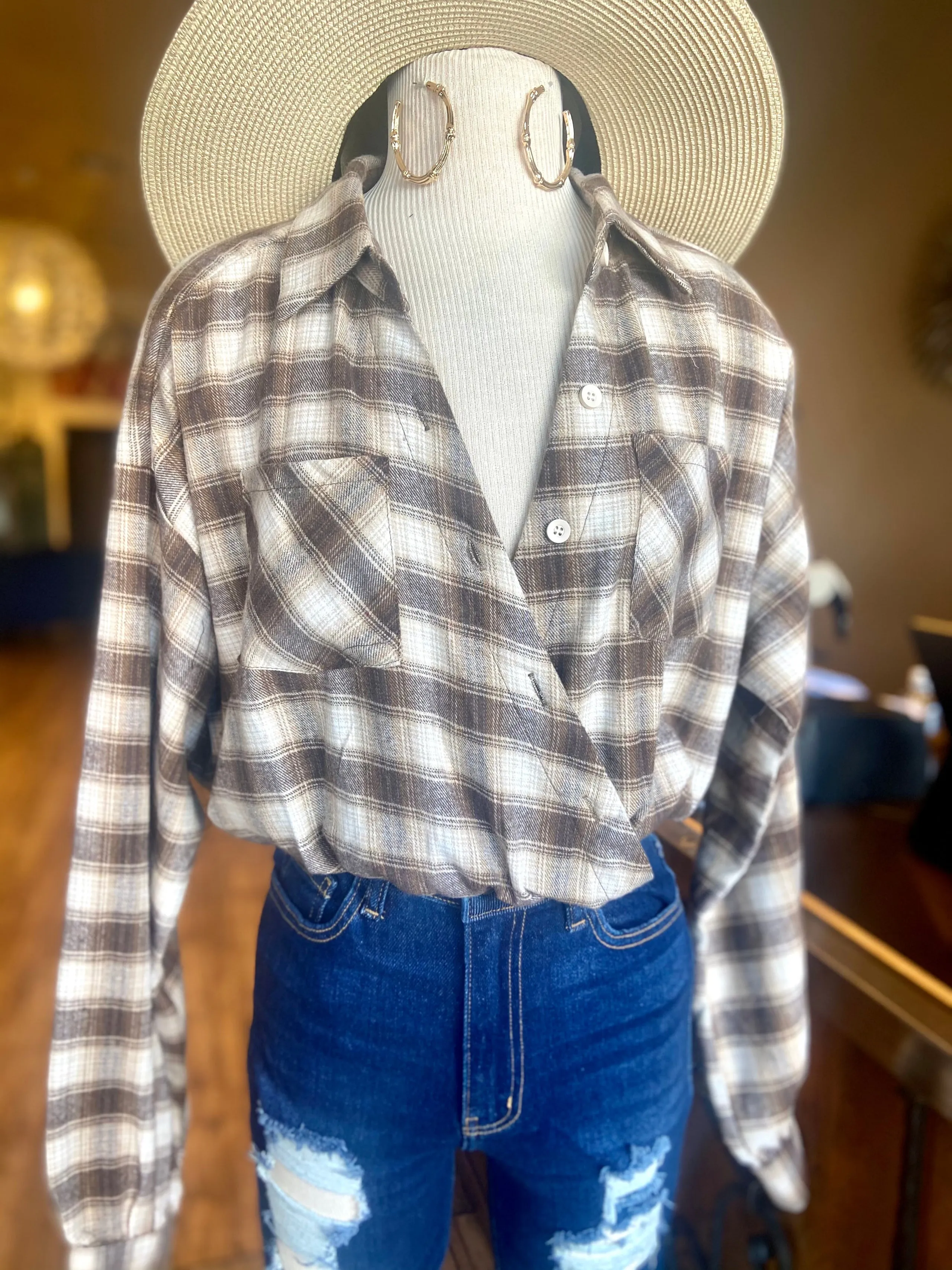 Plaid Surplice Top
