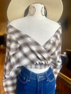 Plaid Surplice Top