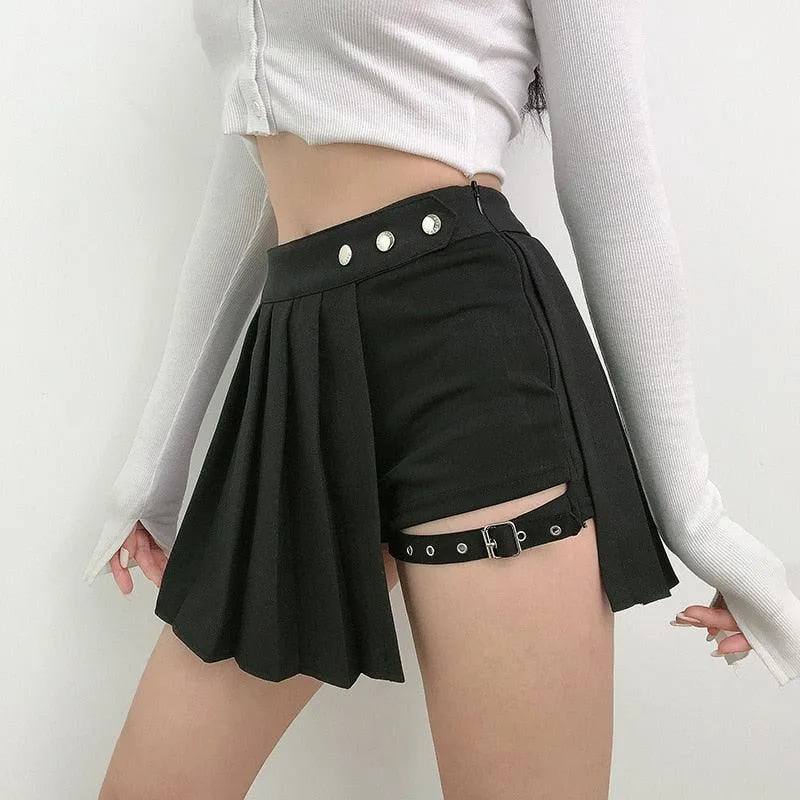 Pleated Gothic Punk Style Plaid Irregular Skirt High Waist