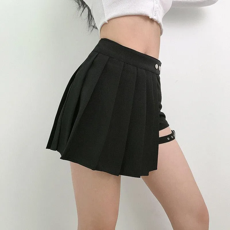 Pleated Gothic Punk Style Plaid Irregular Skirt High Waist